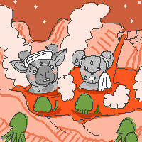 火星の温泉につかるハマー君とくま太郎くん